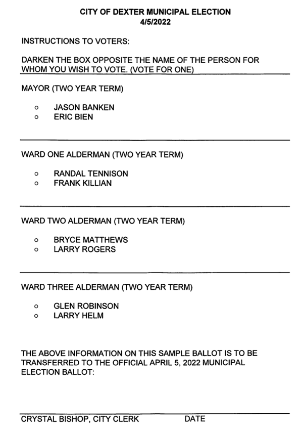 City of Dexter Municipal Election April 2022