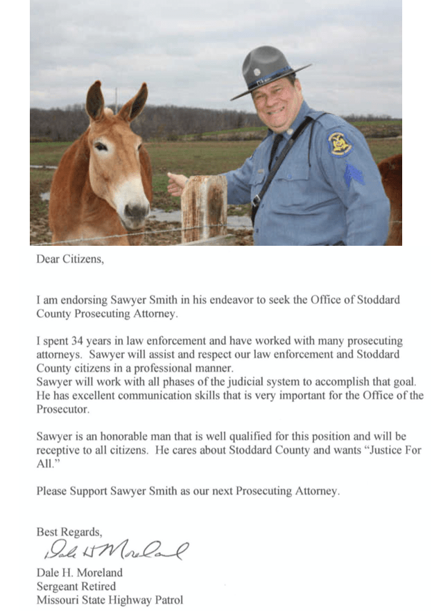 Missouri State Highway Patrol Sergeant Retired Dale Moreland Endorses