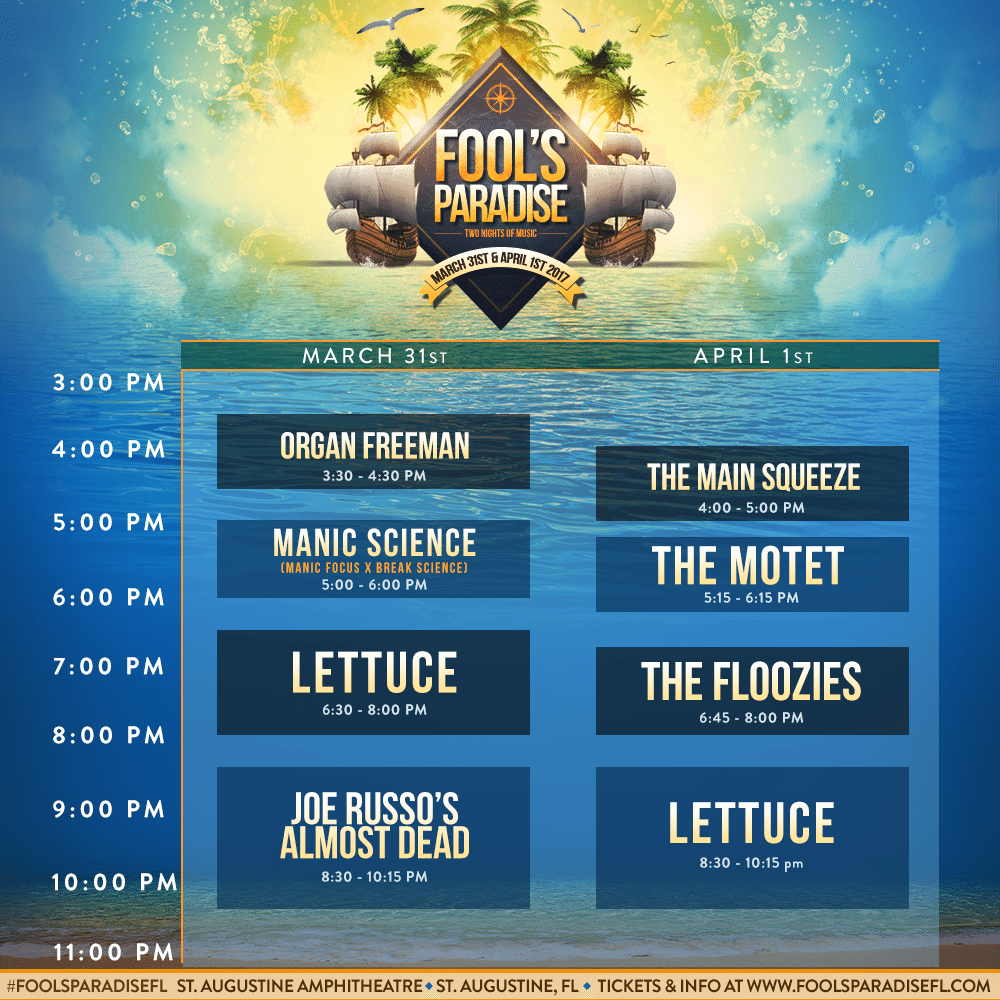TICKET GIVEAWAY Fool's Paradise St. Augustine Amphitheatre, FL March 31 & April 1, 2017