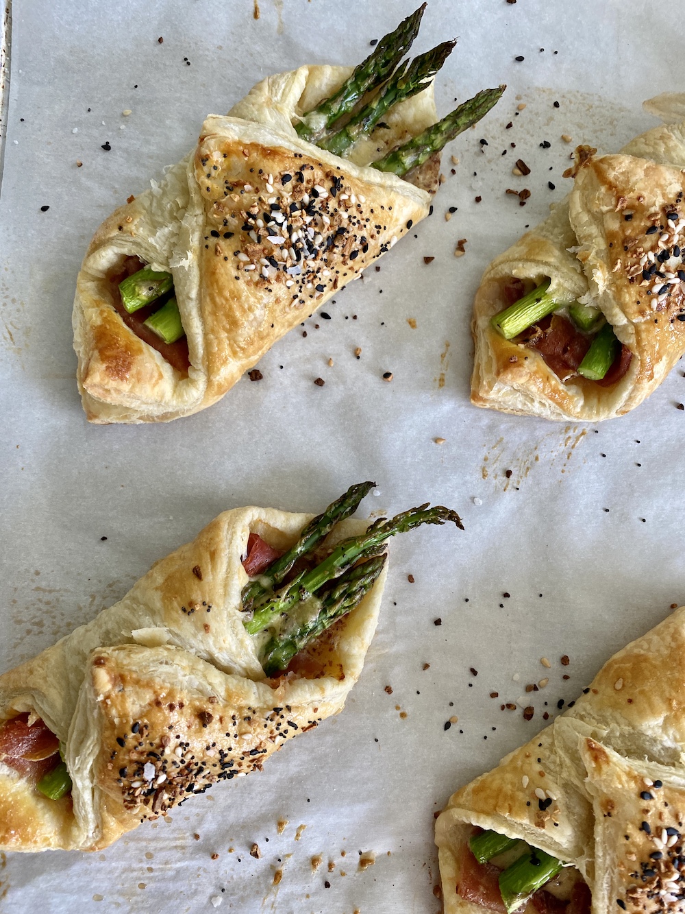 Asparagus Ham and Cheese Puff Pastry Bundles Shredded Sprout