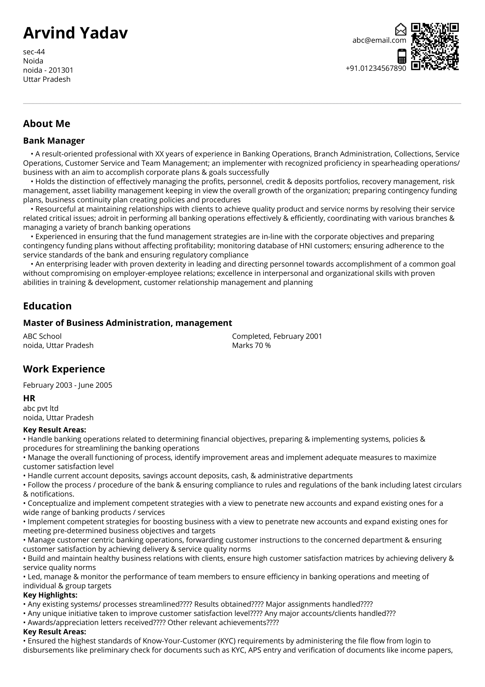 Bank Manager Resume Sample & Ready To Use Example ShriResume
