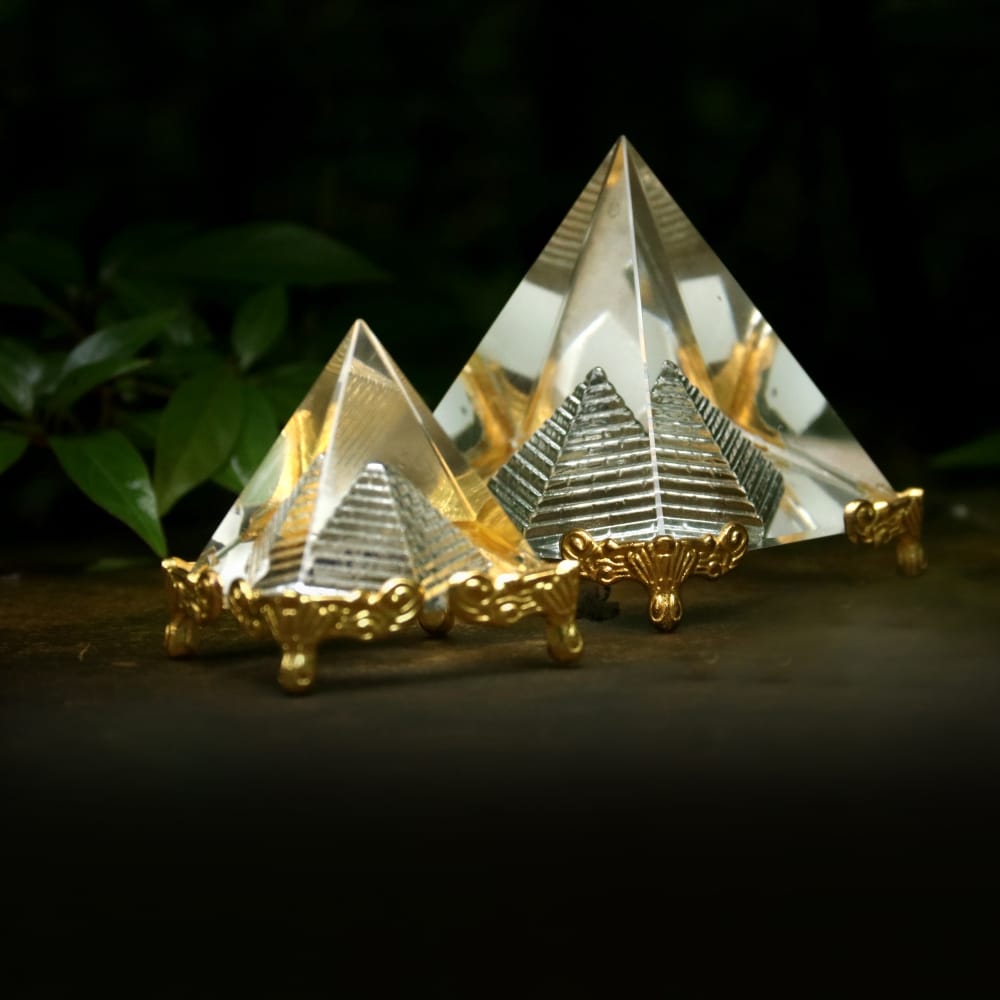 Crystal Quartz Pyramid, Golden Shubhanjali Care for Your Mind, Body