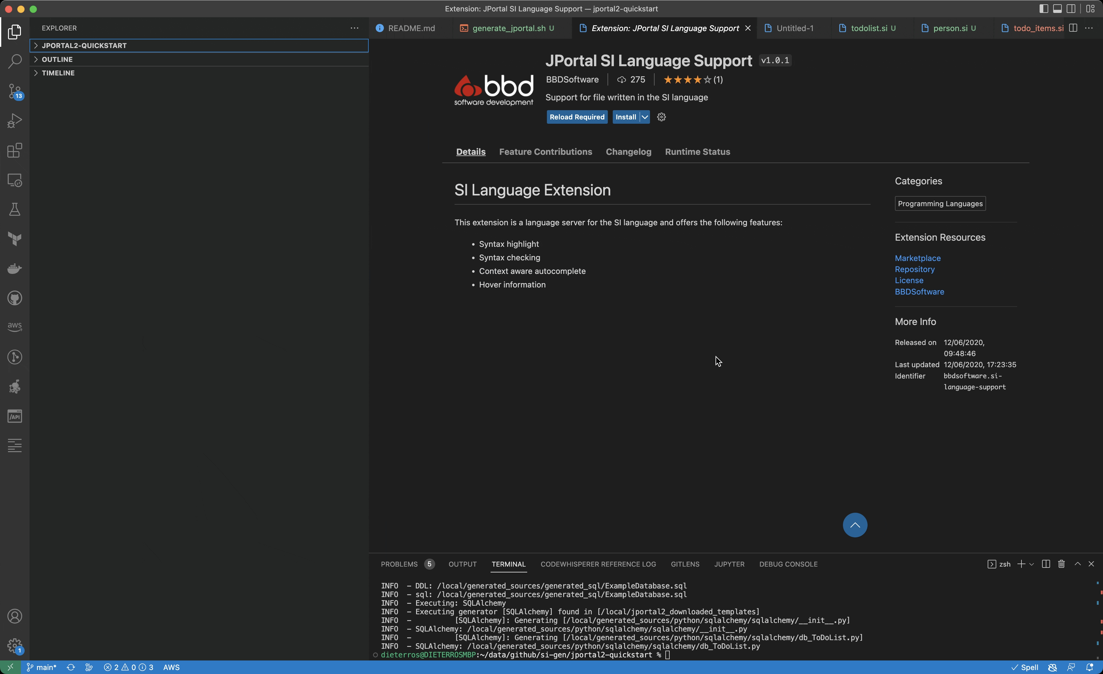 Installing the JPortal2 VSCode extension JPortal2