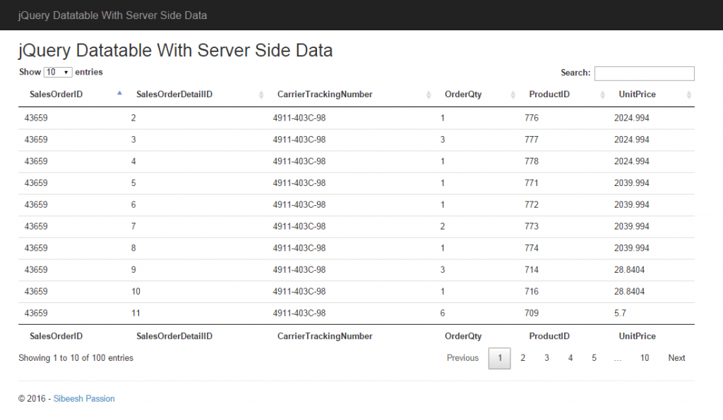 jQuery Datatable With Server Side Data Sibeesh Passion