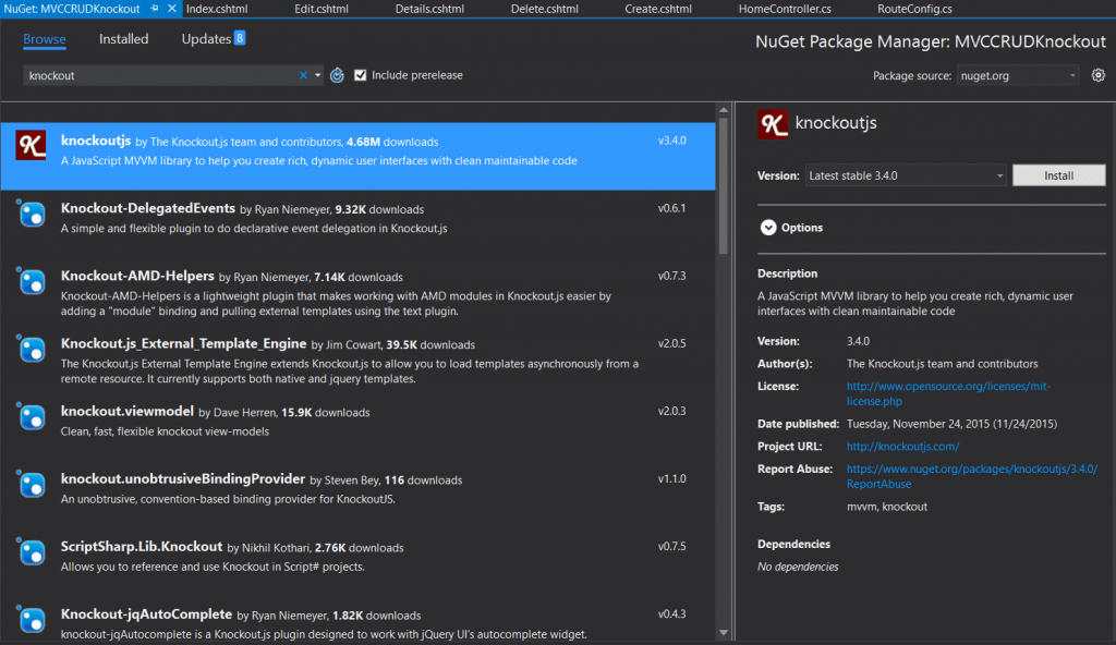 MVC CRUD Actions Using Knockout JS CodeProject