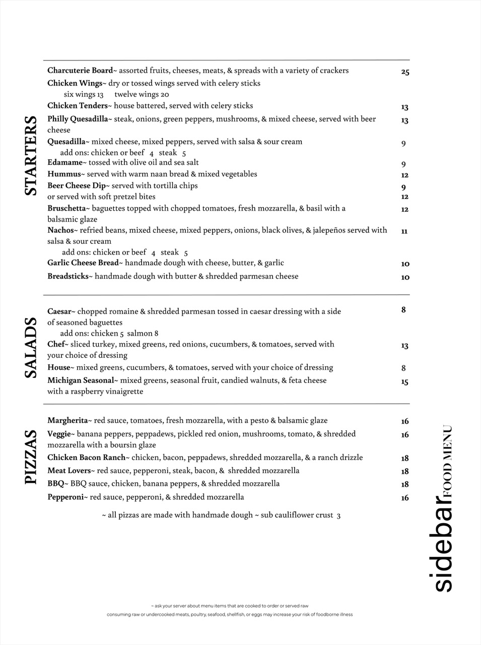 Our Menu Bar Food, Casual Fine Dining in East Lansing, MI sidebar