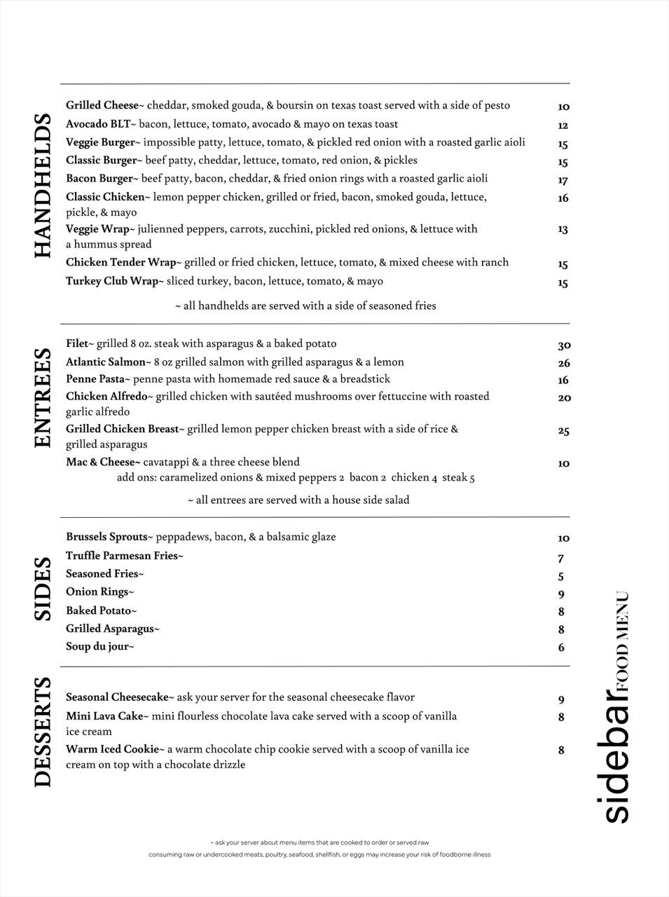 Our Menu Bar Food, Casual Fine Dining in East Lansing, MI sidebar