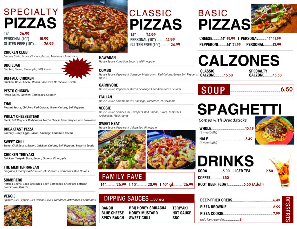 Menu Sideline Pizzeria