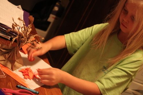 Fall Trees Paper Bag Craft Tear Pieces of Paper for Leaves