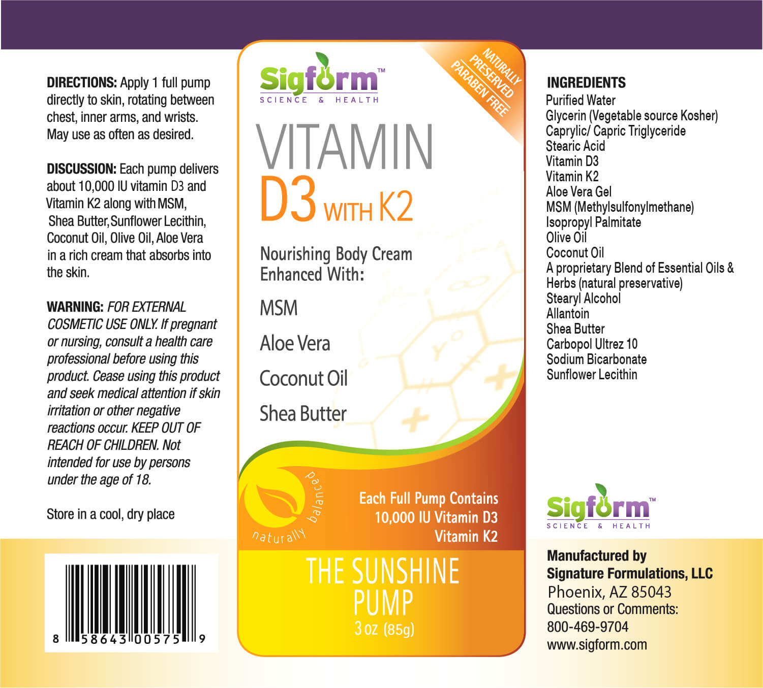 Vitamin D3 Supplement Skin Pump Signature Formulations