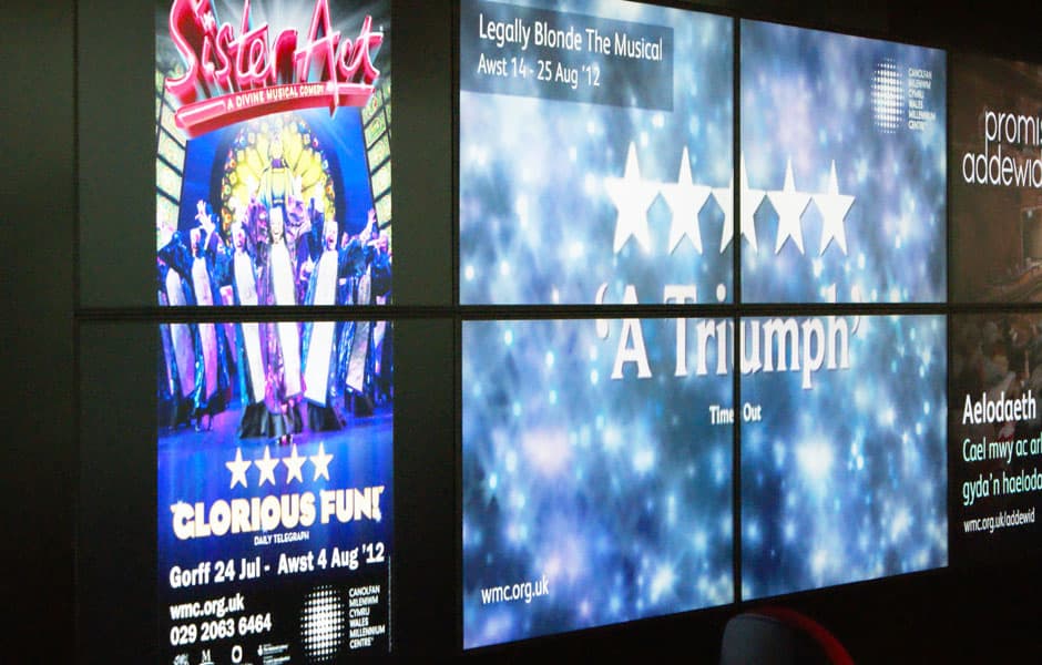 Signagelive Powers 24 Screenvideo wall at Wales Millennium Centre