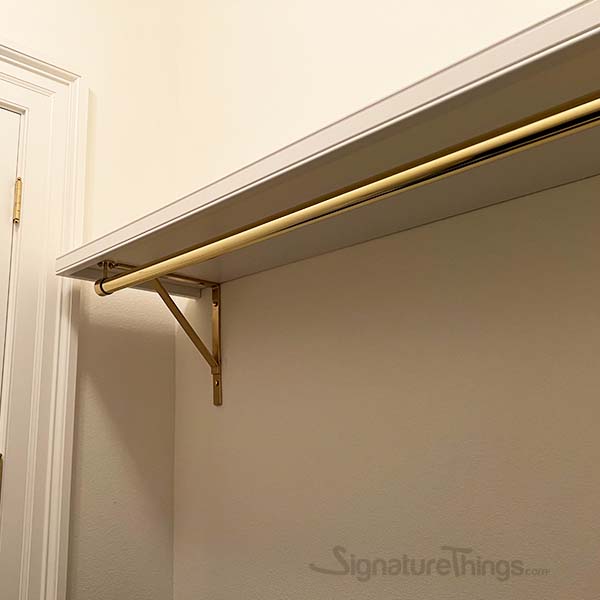 SignatureThings Brass L Shelf Brackets with Closet Rod Supports