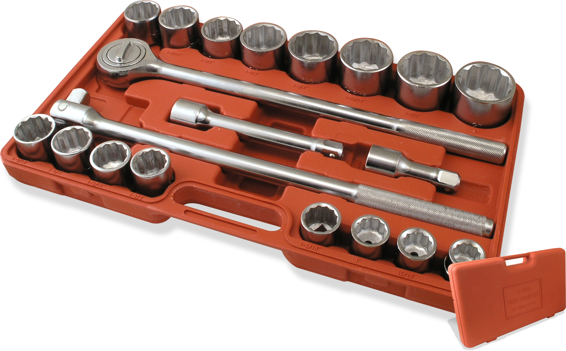 3/4 DRIVE CHROME SOCKET SET WITH RATCHET 21 PIECE SAE