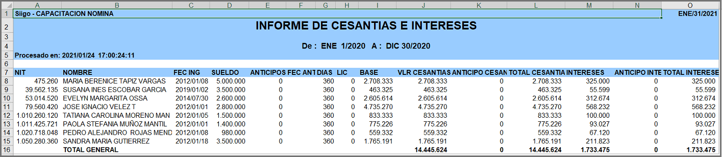 Liquidación de cesantías e intereses Nómina Básica Portal de