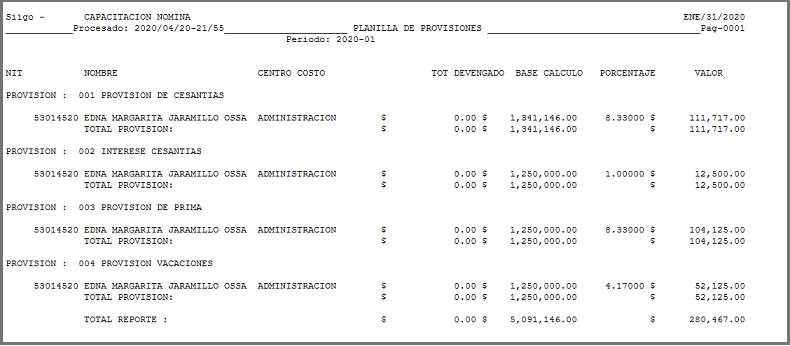 Proceso de provisiones Nómina Básica Portal de Clientes Siigo