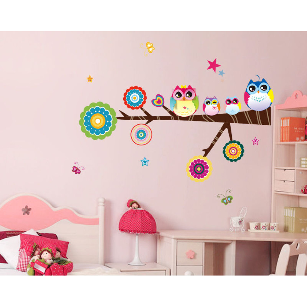 Children room wall sticker decall decor Owls on branch Sikumi.lv