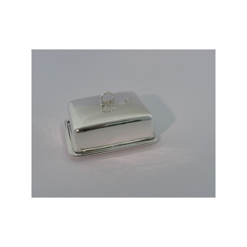 Silber Butterdose mit Glaseinsatz aus Glas und 925 Sterling Silber aus Italien