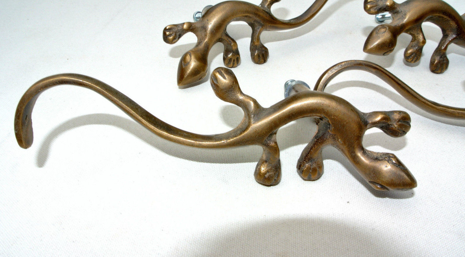 4 small GECKO handles small solid BRASS pulls old look SCREW TO DOOR