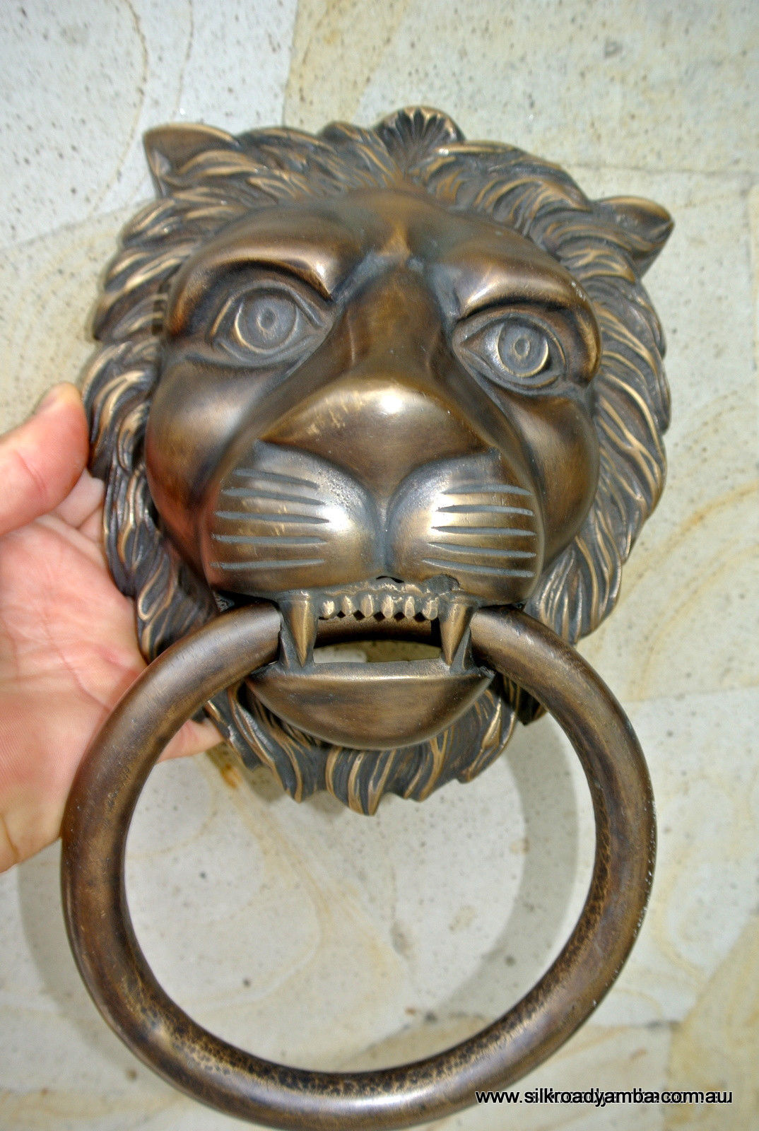 HUGE stunning LION solid Brass heavy Door Knocker 12" unusual ring PULL