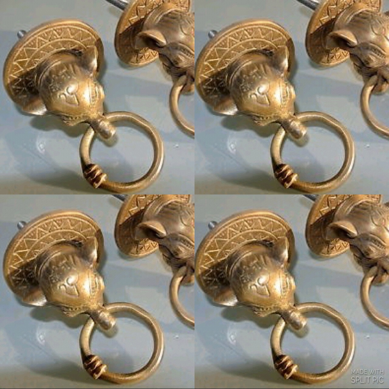 8 ELEPHANT pulls handles antique solid brass vintage drawer knobs ring