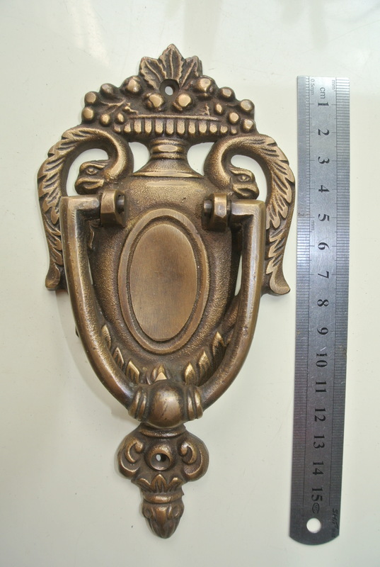 period 17 cm Solid heavy pure Brass Door Knocker 7 " ring pull Vintage