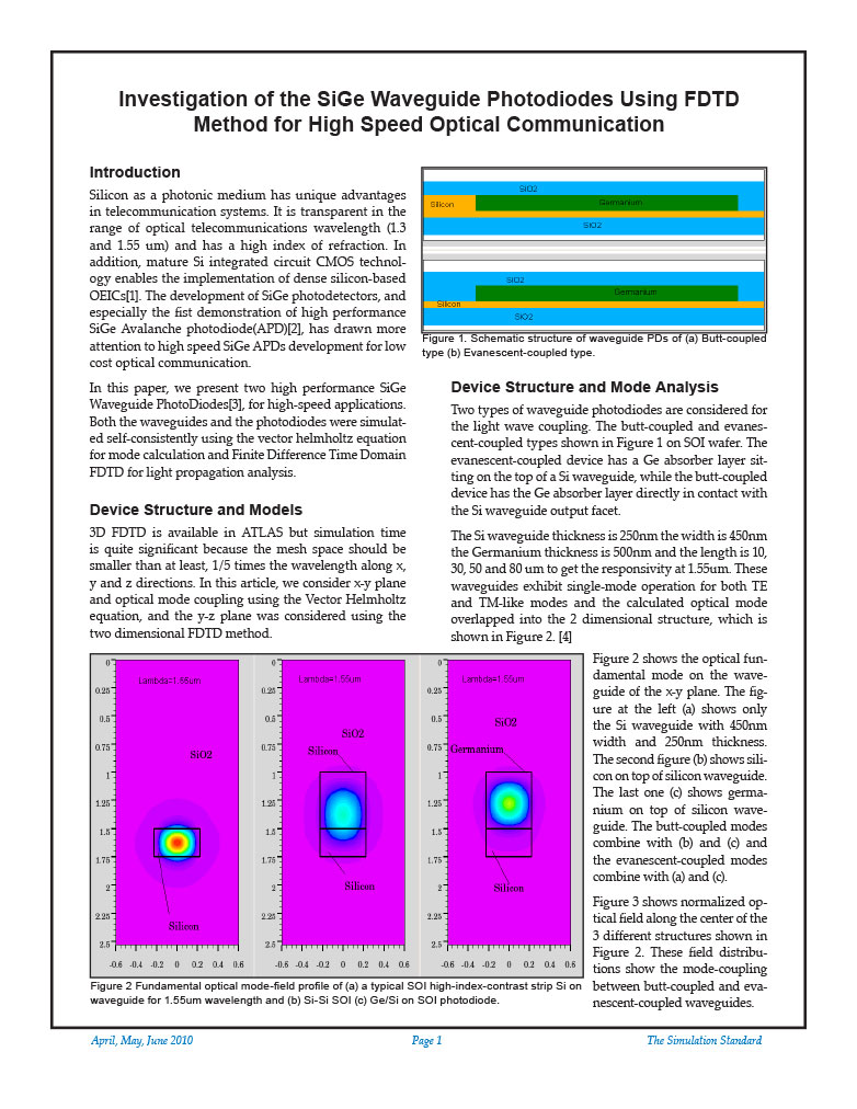 Investigation of the SiGe Waveguide Photodiodes Using FDTD Method for