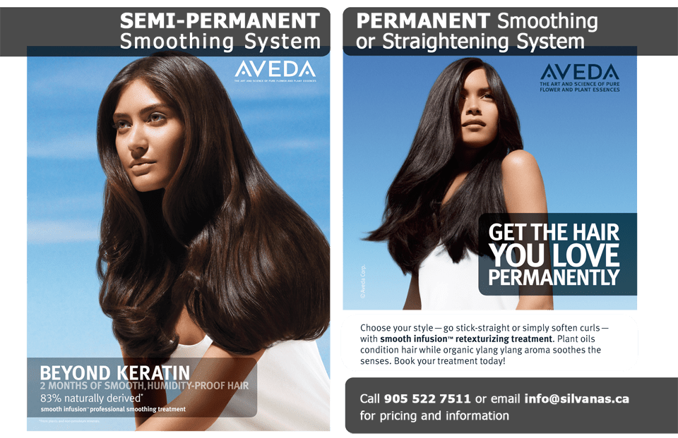 Semi and Permanent Aveda Hair Straightening Treatments in Hamilton ON
