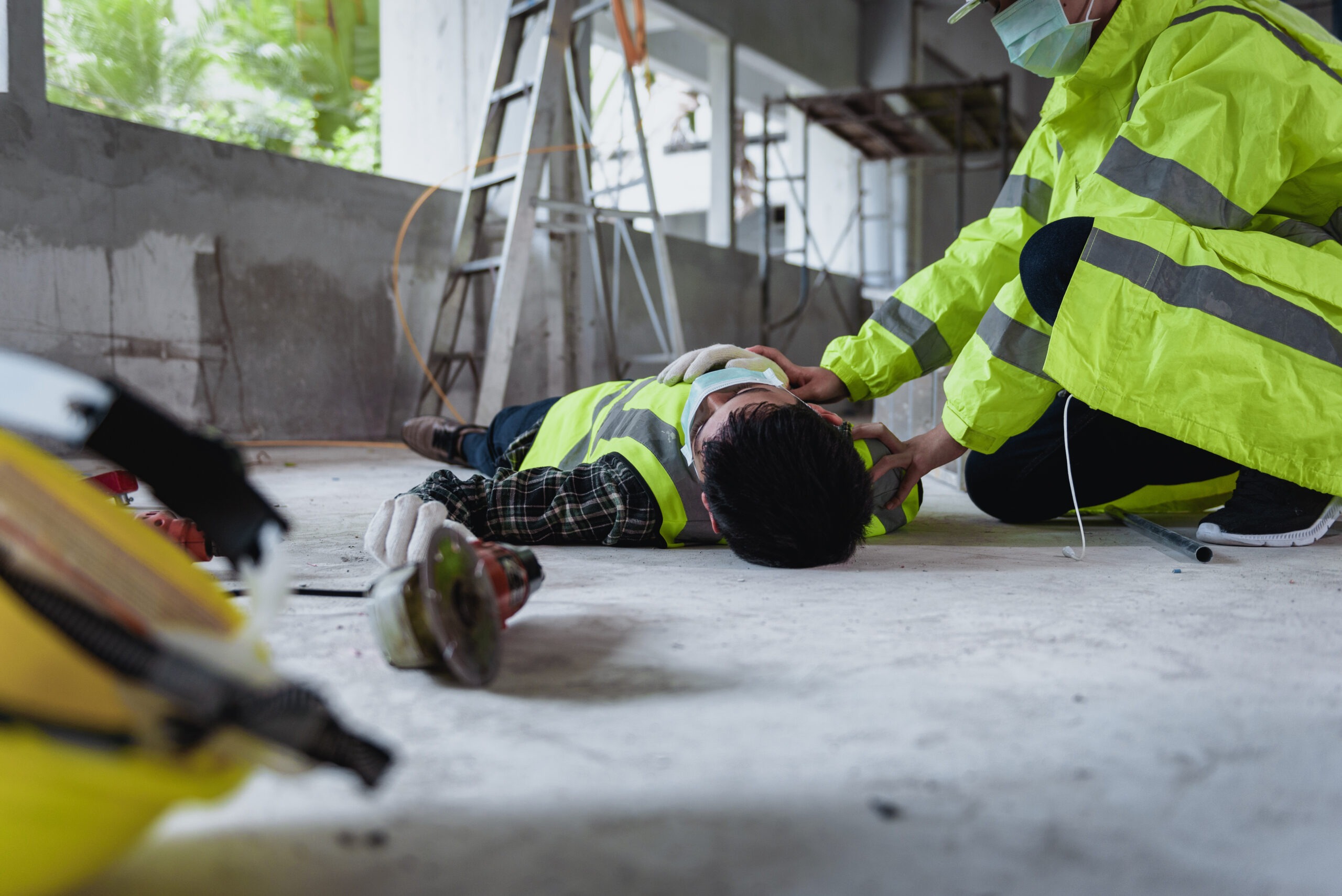 Work accidents of worker in the workplace at construction site area