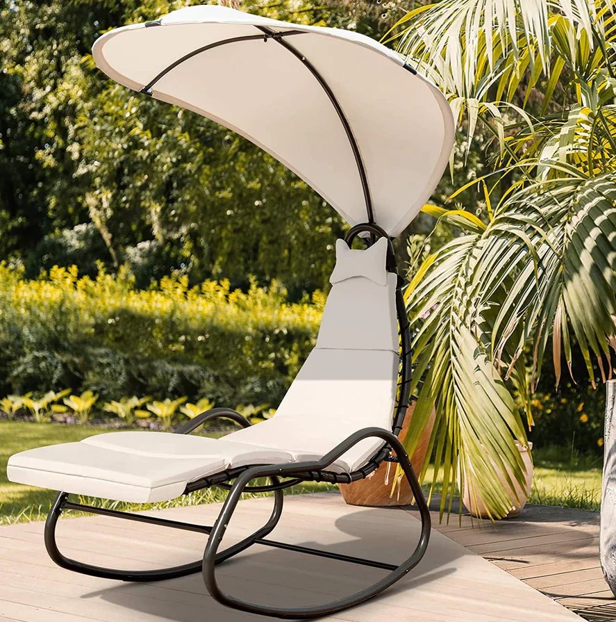 SilverCrate+™ Patio Chaise Lounge Rocking Chair (330lbs cap