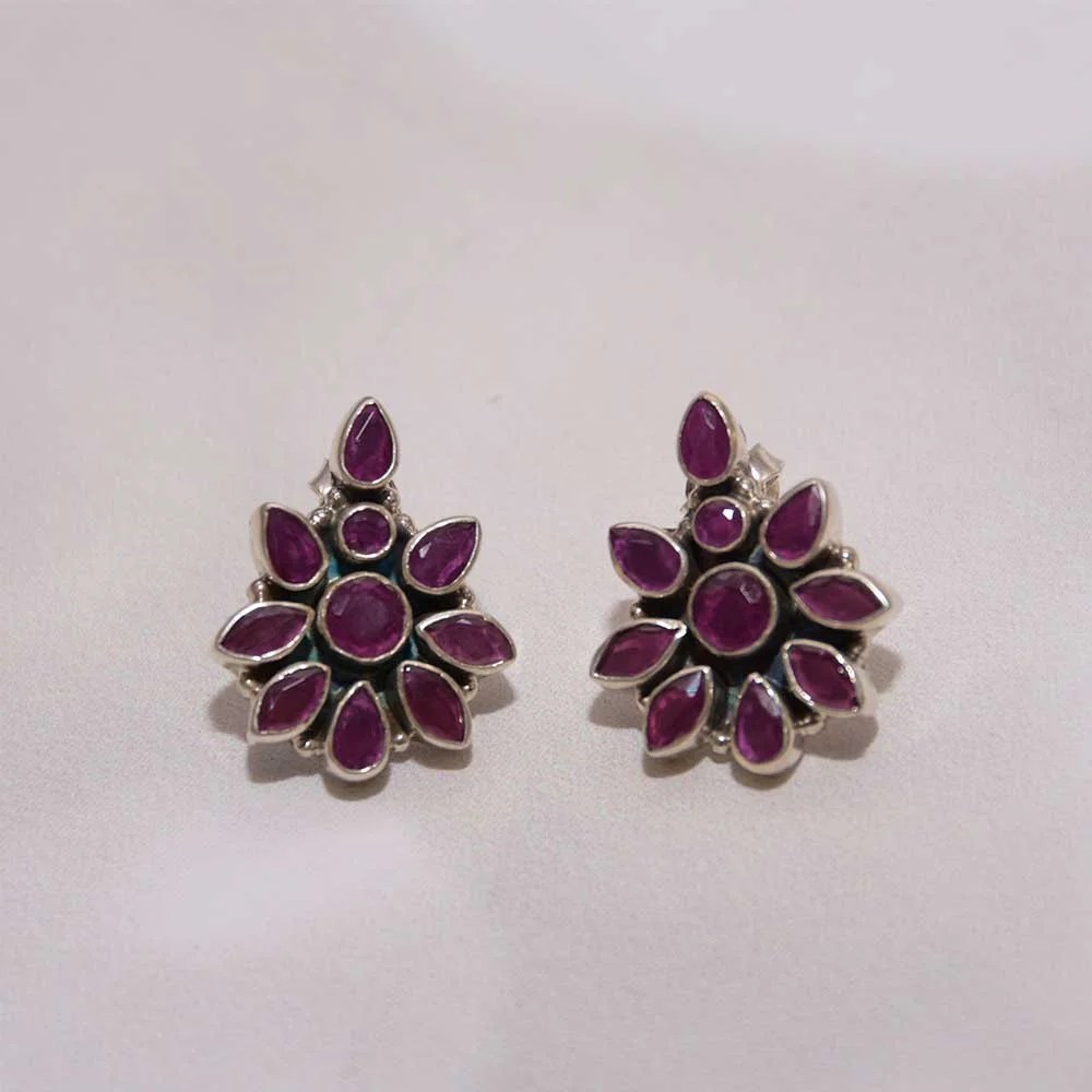 Ruby Cut Stone Earring Silver Cravings Jewellery