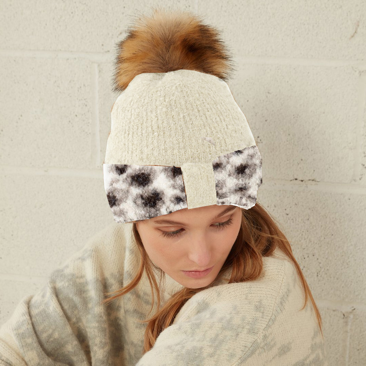 leopard print pom pom beanie