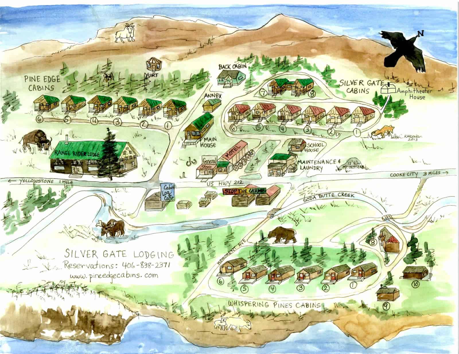 Silver Gate Town Map Explore the outlay of the land and our cabins