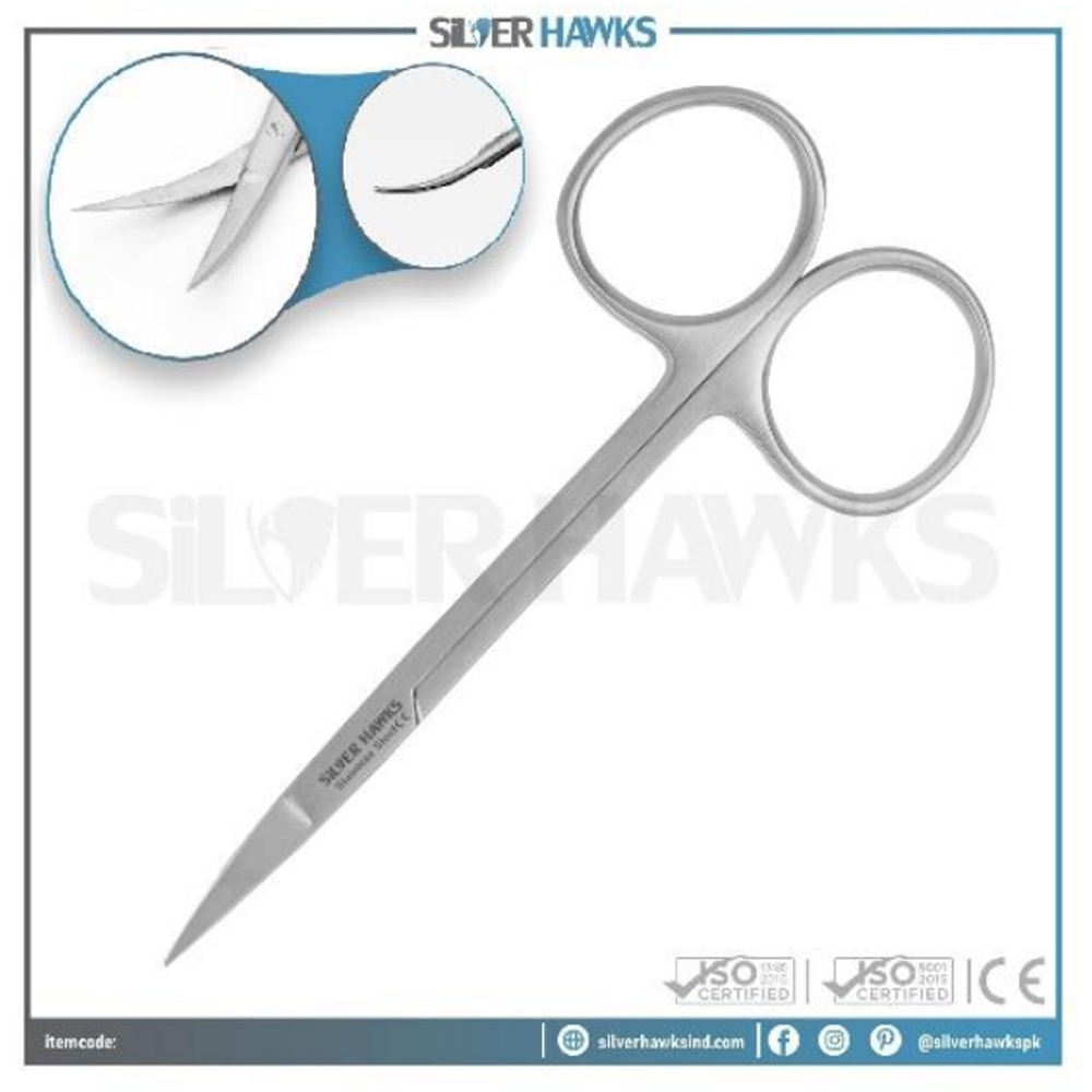 Iris scissors Straight curved sharp 11.5 CM (Sterile) Silver Hawks