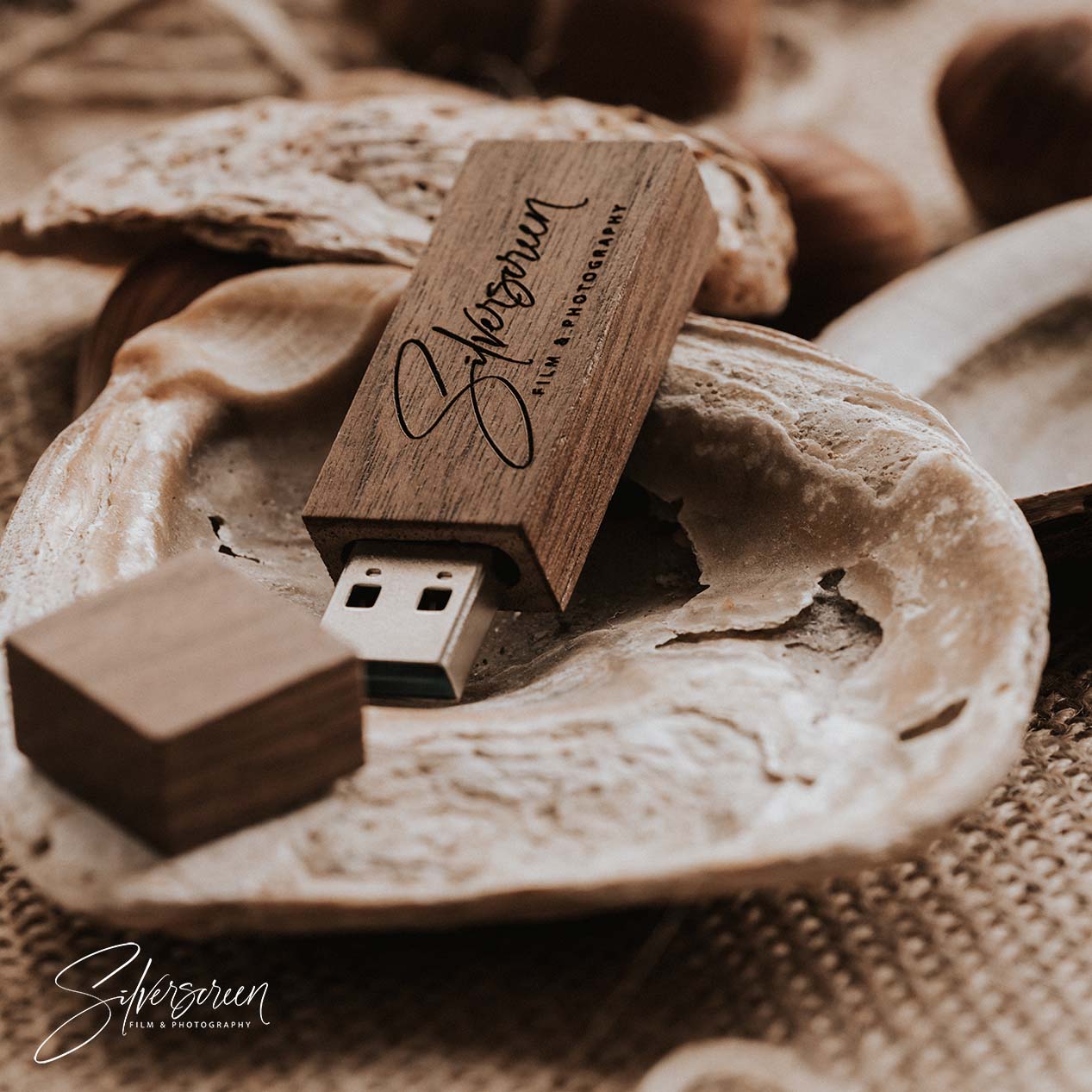 Personalised Walnut Wooden USB Silverscreen Film & Photography