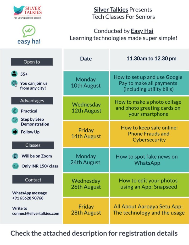 Weekly Online Classes For Seniors In August At A Glance Silver Talkies