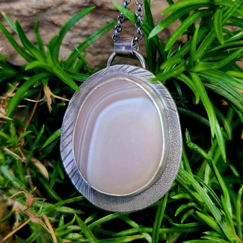 (SOLD) Lake Superior Agate Pendant 11 Silverwaves Jewelry