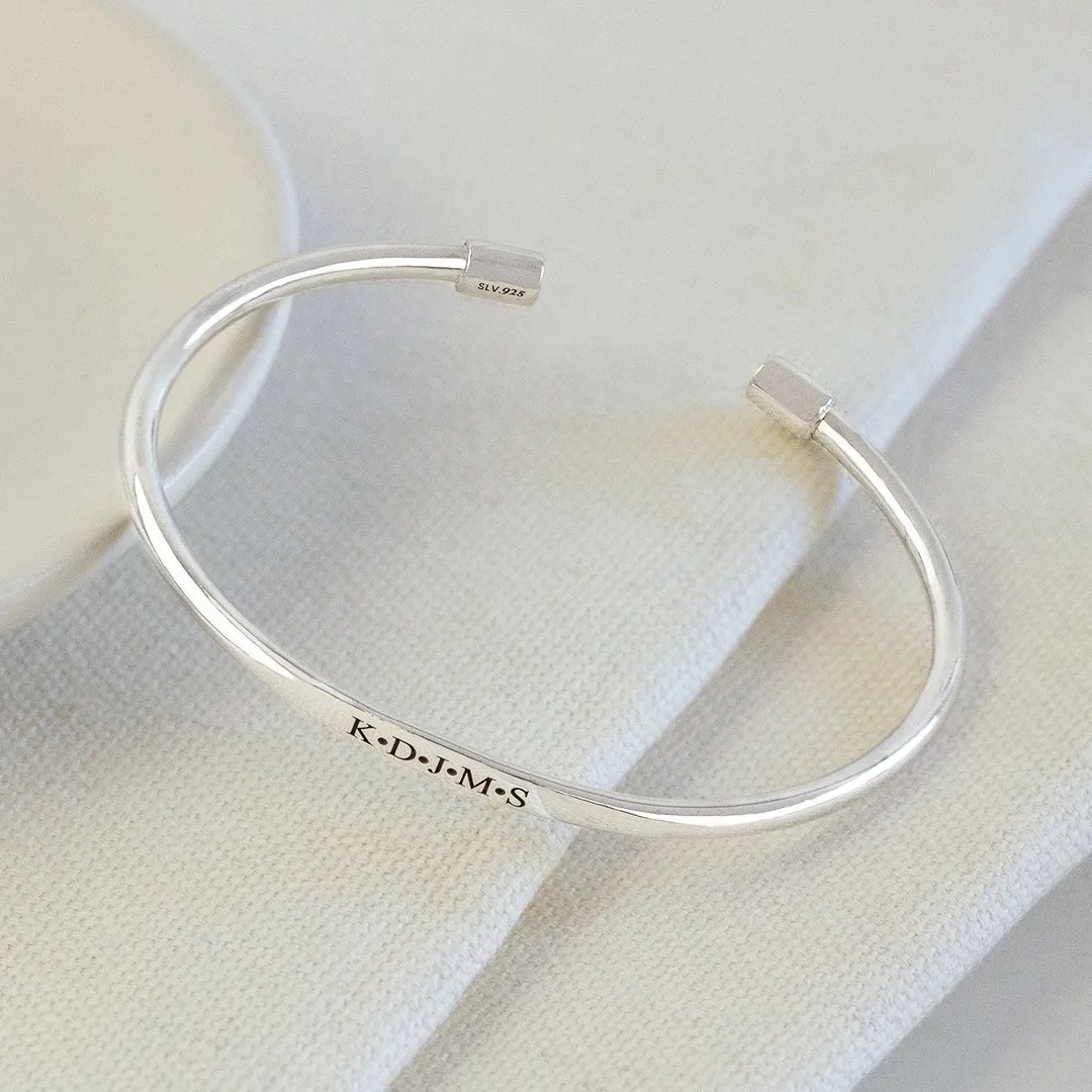 Round Engraved Cuff Bangle Silvery Jewellery Personalised Jewellery