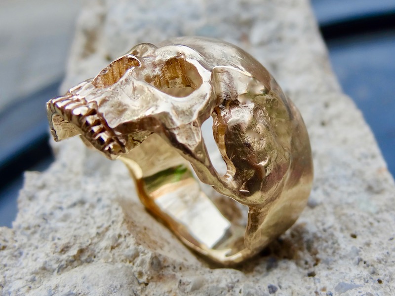 AMAZING 14K (585) Solid Gold Skull Ring Memento Mori Handmade