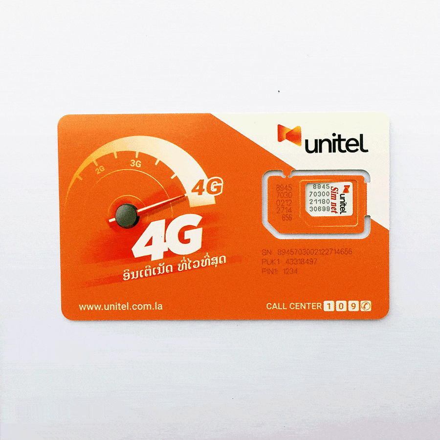 Laos travel sim card I Unlimited highspeed data 7 days by Unitel