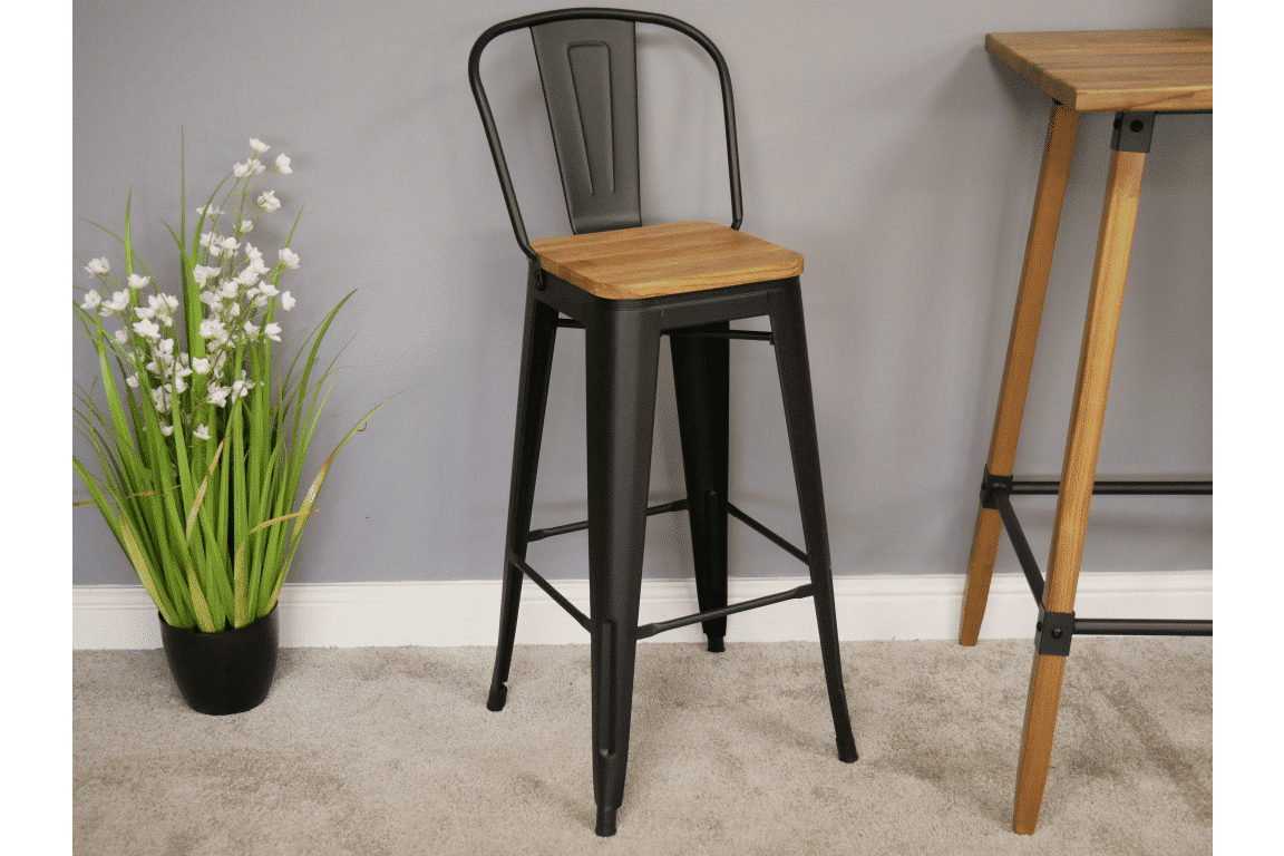 Elmwood Barstol Elmwood & Black Barstool Steel Sima Warehouse