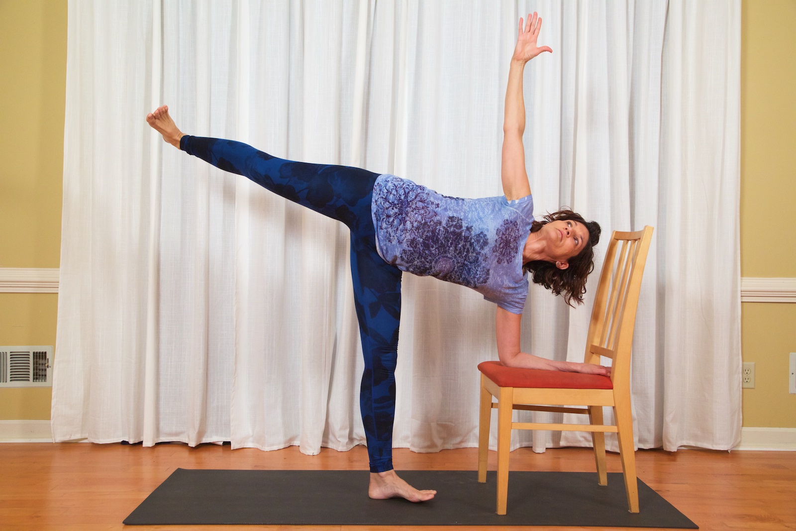 Chair Half Moon Pose Parivrtta Ardha Chandrasana Tutorial (Revolved