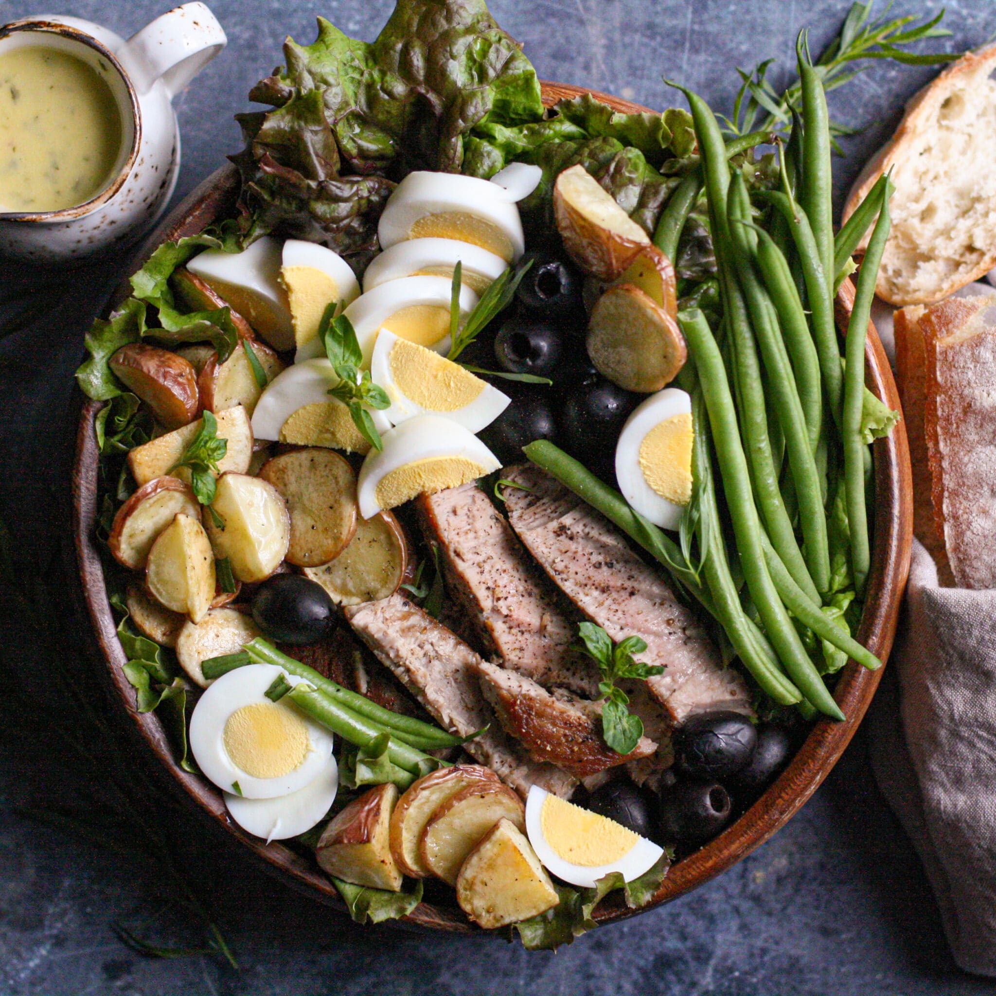 Seared Tuna Nicoise Salad with Creamy Tarragon Vinaigrette
