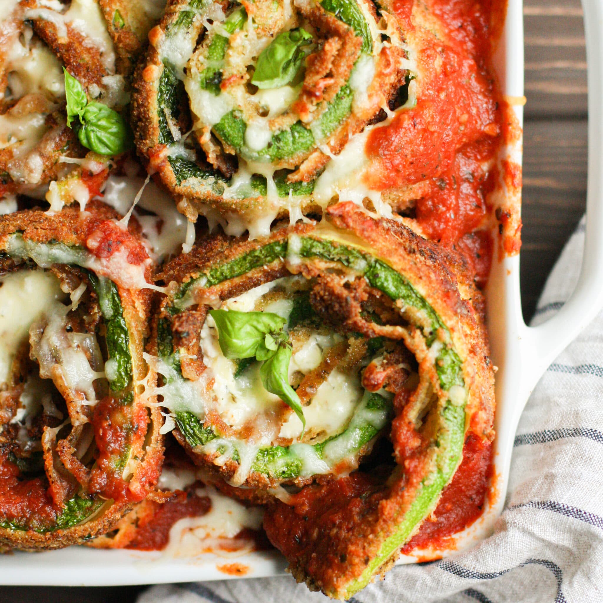 Zucchini Rollatini with Summer Marinara, filled with creamy Italian cheeses