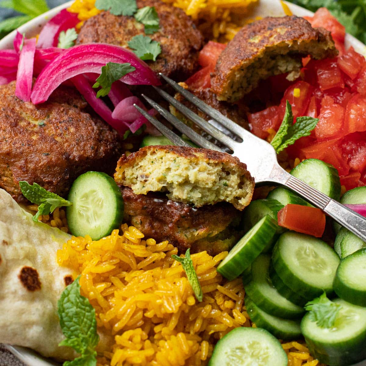 Falafel Rice Bowl Recipe with Easy Tahini Sauce