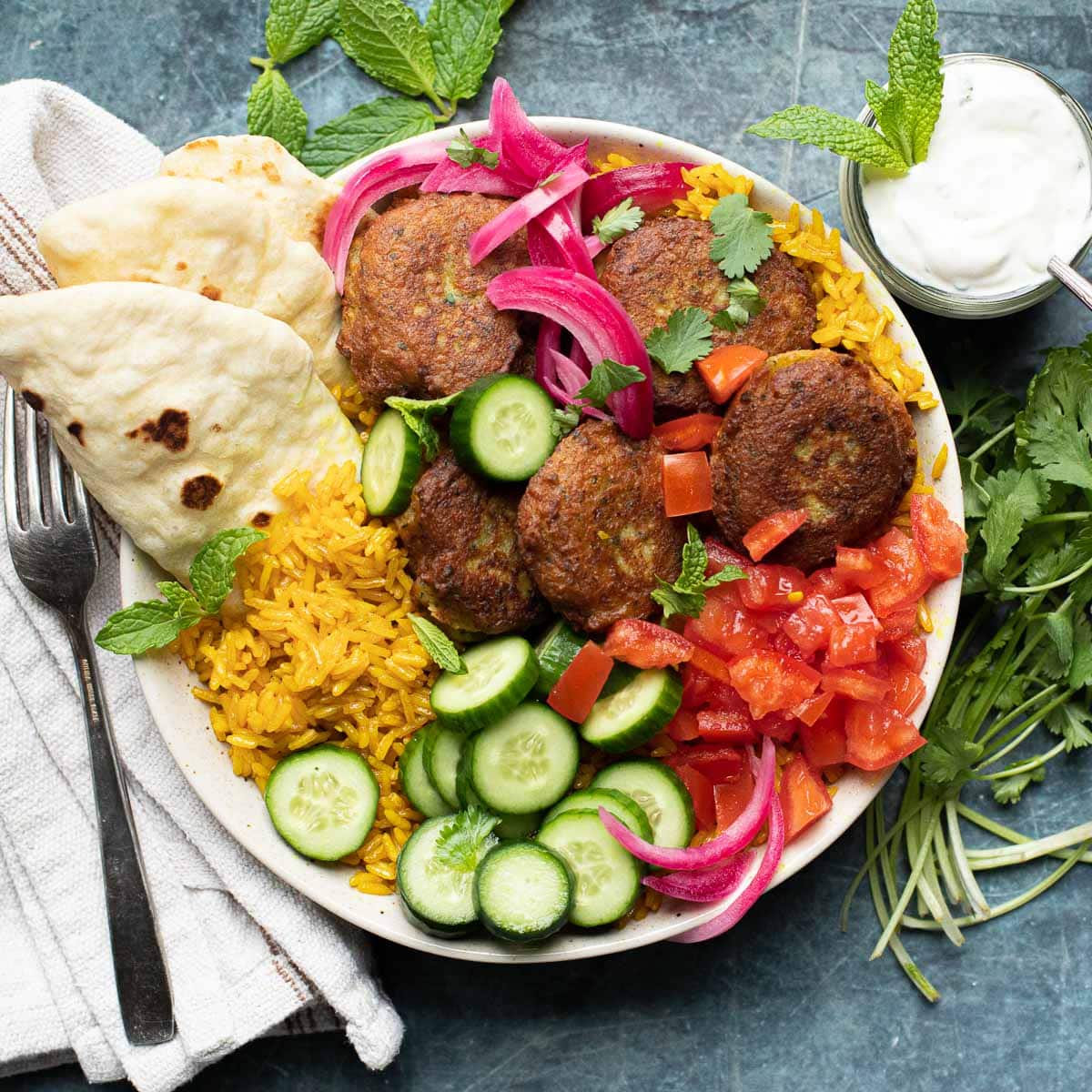 Falafel Rice Bowl Recipe with Easy Tahini Sauce