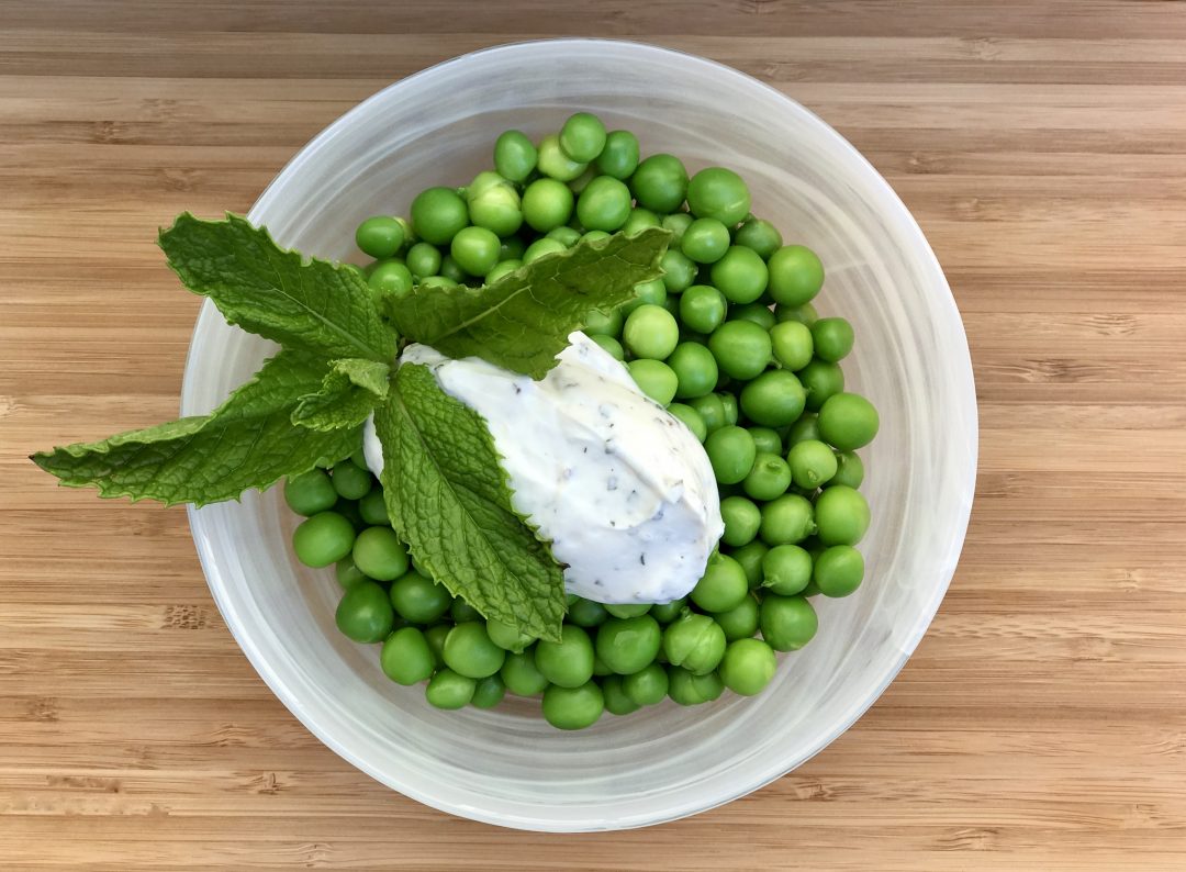 Fresh summer peas with mint yogurt is the perfect side dish for summer.