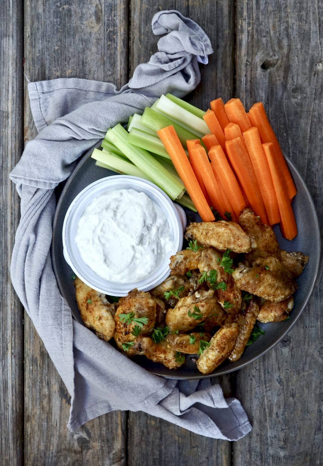 Baked Chicken Wings + Blue Cheese Dip Simmer + Sauce