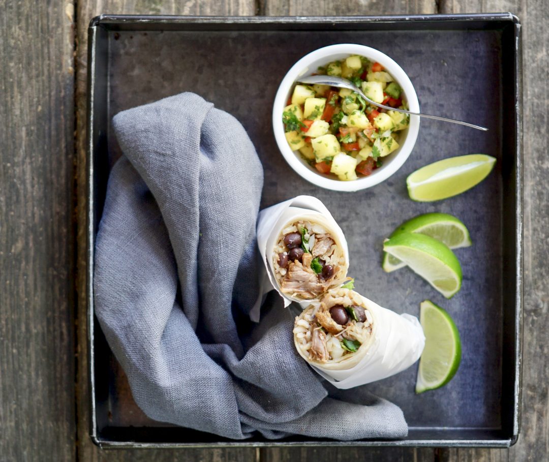 Slow Roasted Pork Burritos With Pineapple Salsa Simmer + Sauce