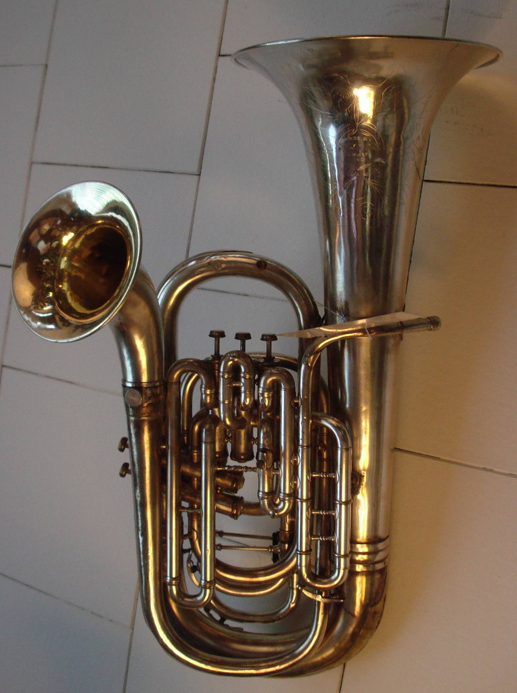 Conn, double belled, B flat euphonium, 5 piston, 1911 V & E