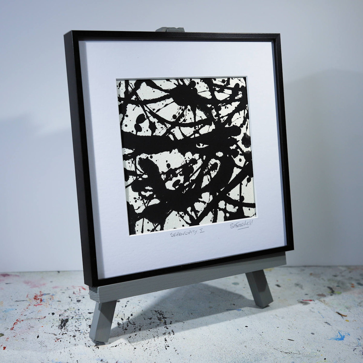 Serendipity I black and white framed abstract art